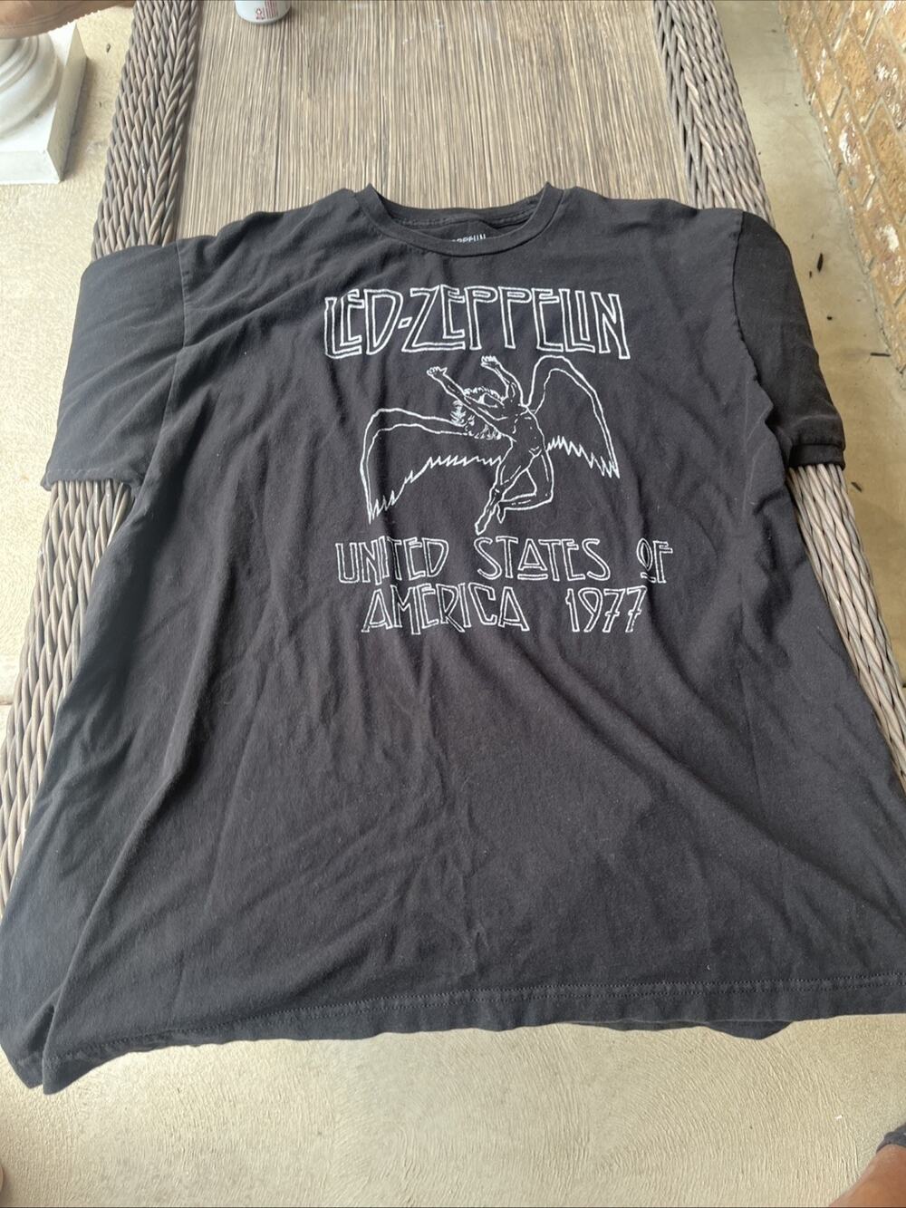 Led Zeppelin Shirt Mens XL Black United States 1977 Graphic Band Tee Top